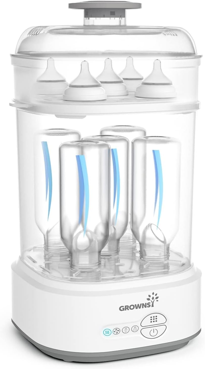 GROWNSY Bottle Steriliser and Dryer, Compact Electric Steam Baby Bottle Sterilizer, Bottle Sanitizer for Baby Bottles, Pacifiers, Pump Parts, White image number 2