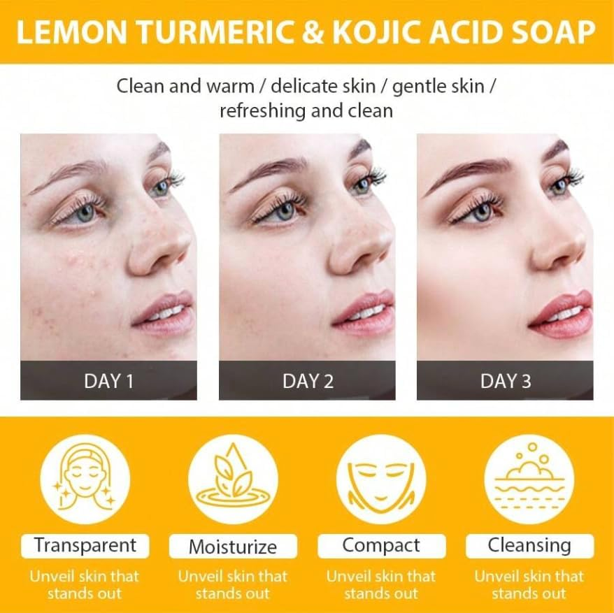 Lemon, Turmeric and Kojic Acid Soap Bar, 100G, Brightening, Face and Body Cleanser. image number 2