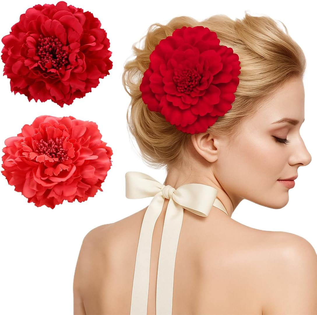 JYNVO 2 Pieces Flower Brooches Flower Hair Pins Hairpins Headpiece Hairpin Accessories for Flamenco Dancer Bride Women Girls Seville Party Wedding