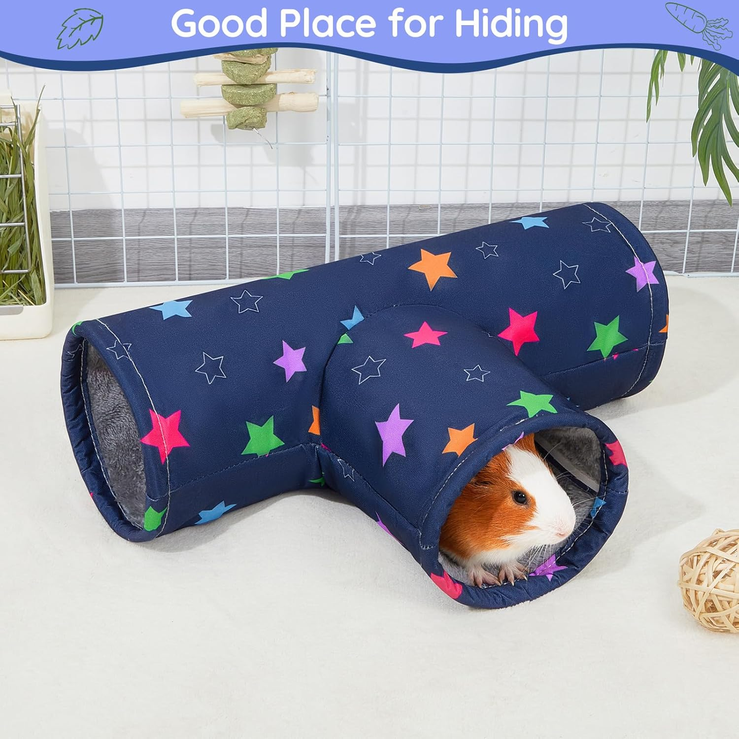 Glittme Guinea Pig Tunnel Machine Washable Guinea Pig Hideout Portable Rabbit Tunnel Soft Ferret Tunnel for Playing Resting Guinea Pig Accessories for Guinea Pig, Hedgehogs, Hamster,Colorful Stars image number 3