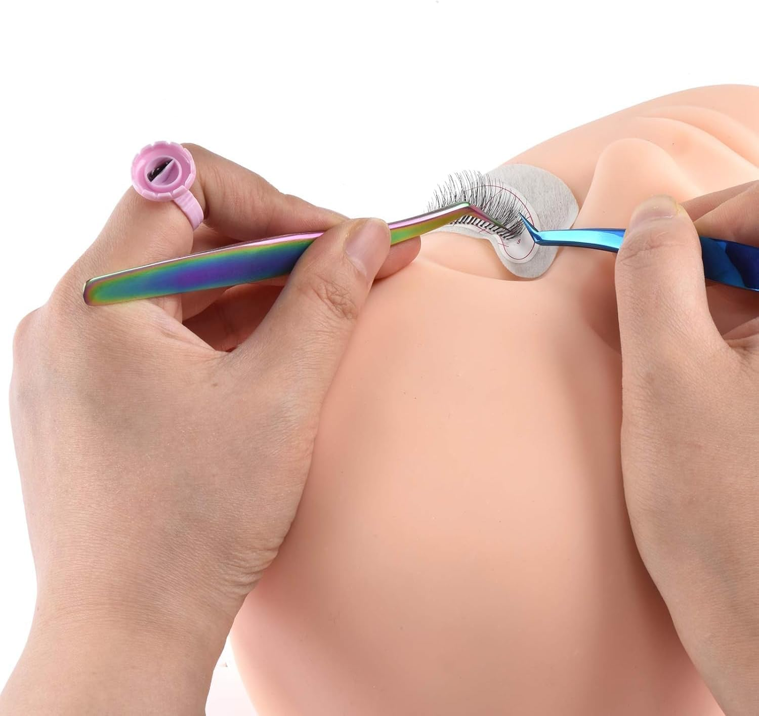 Pink Flower Shaped Plastic Lash Glue Rings, 100Pcs Lashes Lash Glues Holder Ring Glue Cup Rings, Pink Lash Extension Ring Holder Cup Glue Ring for Eyelash Extensions image number 1