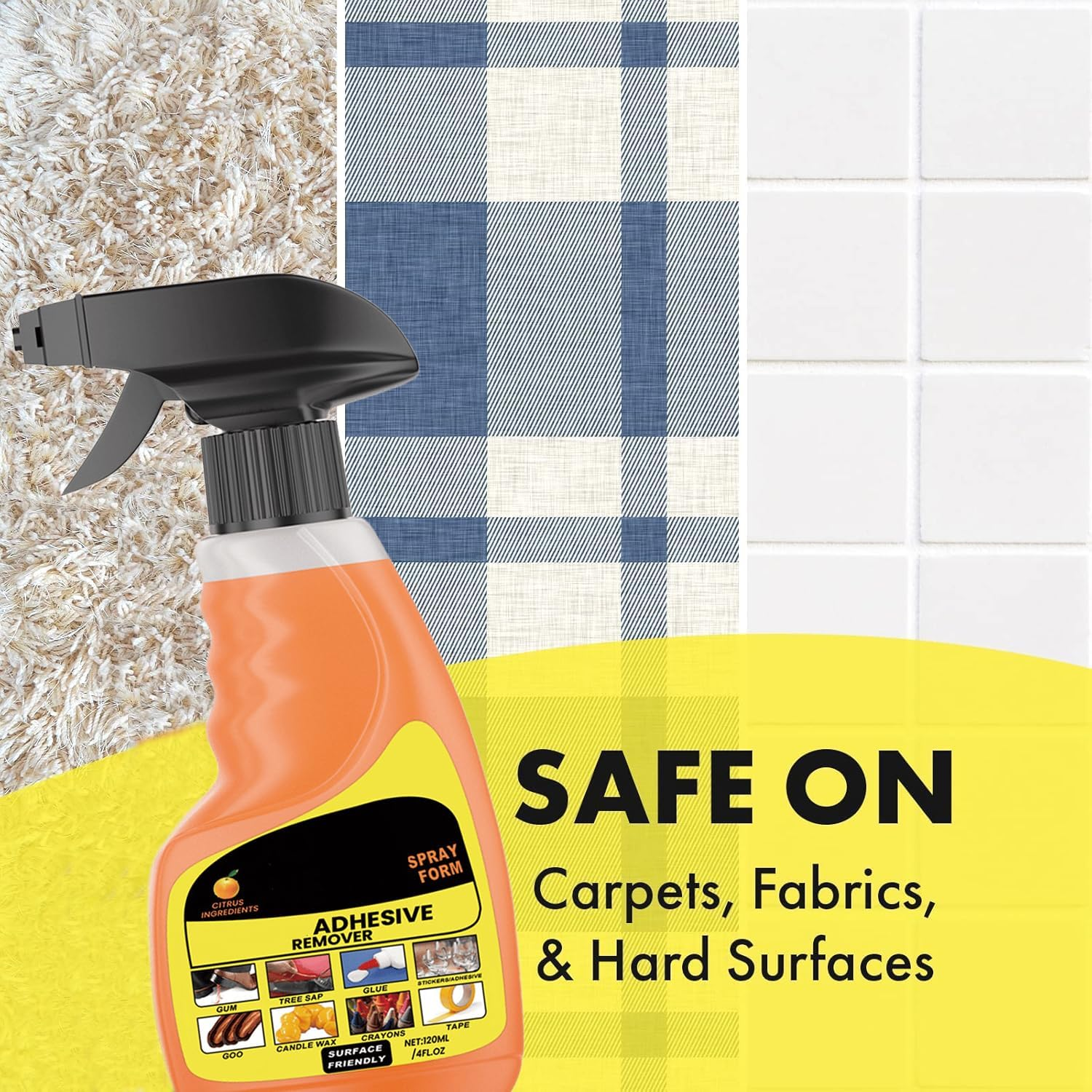 Adhesive Remover Spray Gel, Removes Chewing Gum, Grease, Tar, Stickers, Labels, Tape Residue, Oil, Blood, Lipstick, Mascara, 120Ml with Sticker Lifter image number 2