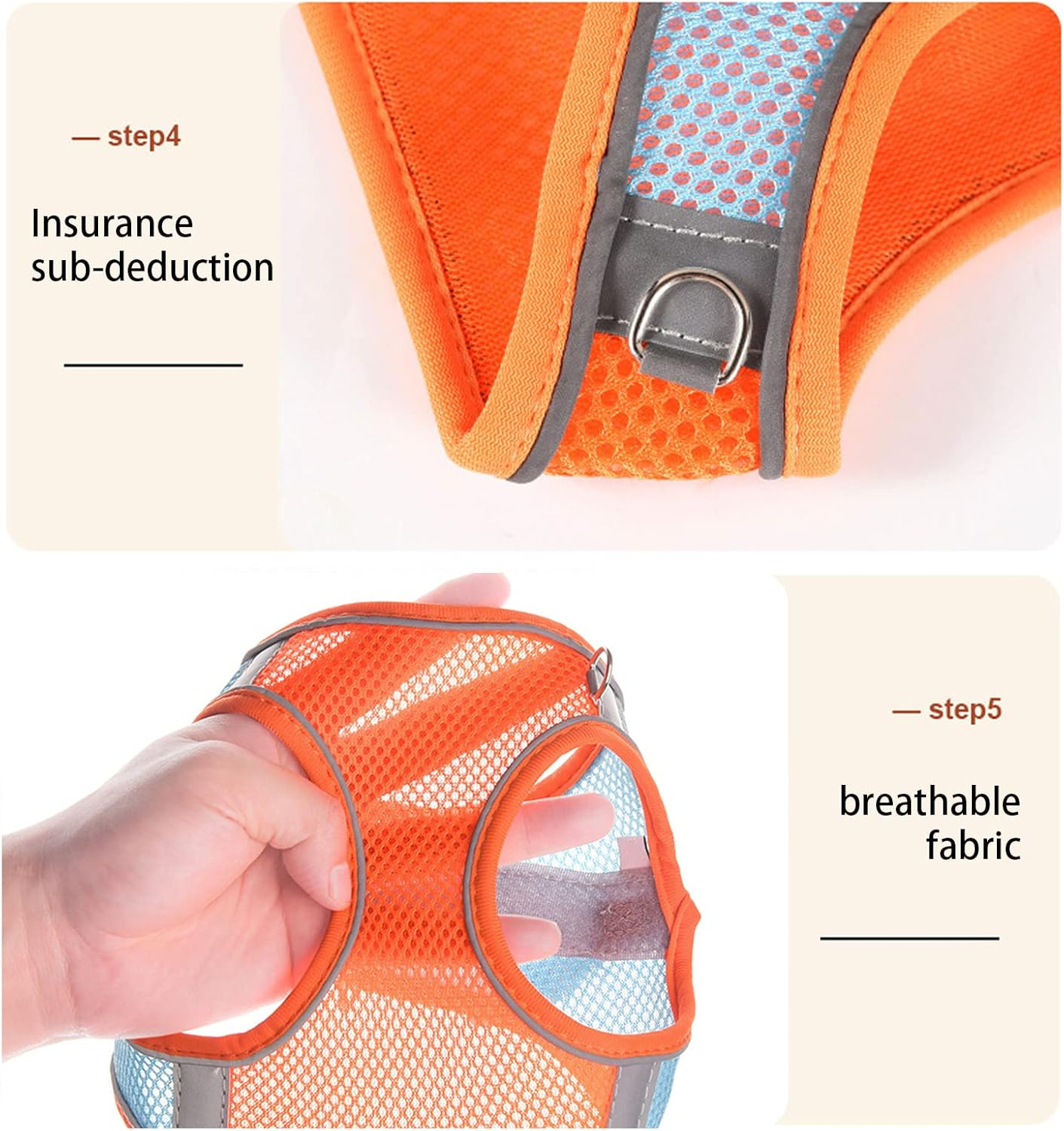 BDSHUNBF Dog Harness and Lead Set, Step-In Puppy Vest Harnesses, No Pull Harness Small Dogs Harness, Reflective Breathable Adjustable Dog Vest Harness for Small Dogs, Cats, Dog Accessories（S Orange） image number 1