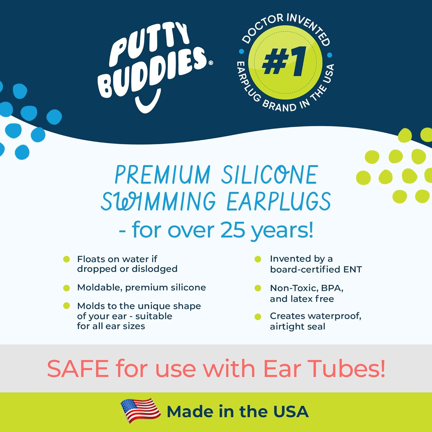Earvolution Floating Putty Buddies Ear Plugs for Swimming - Invented by an Ear Physician - Moldable, Premium, Silicone - Floats on Water - Waterproof - Made in the USA - 3 Pack - Blue/Red/Green - Blue/Red/Green image number 2