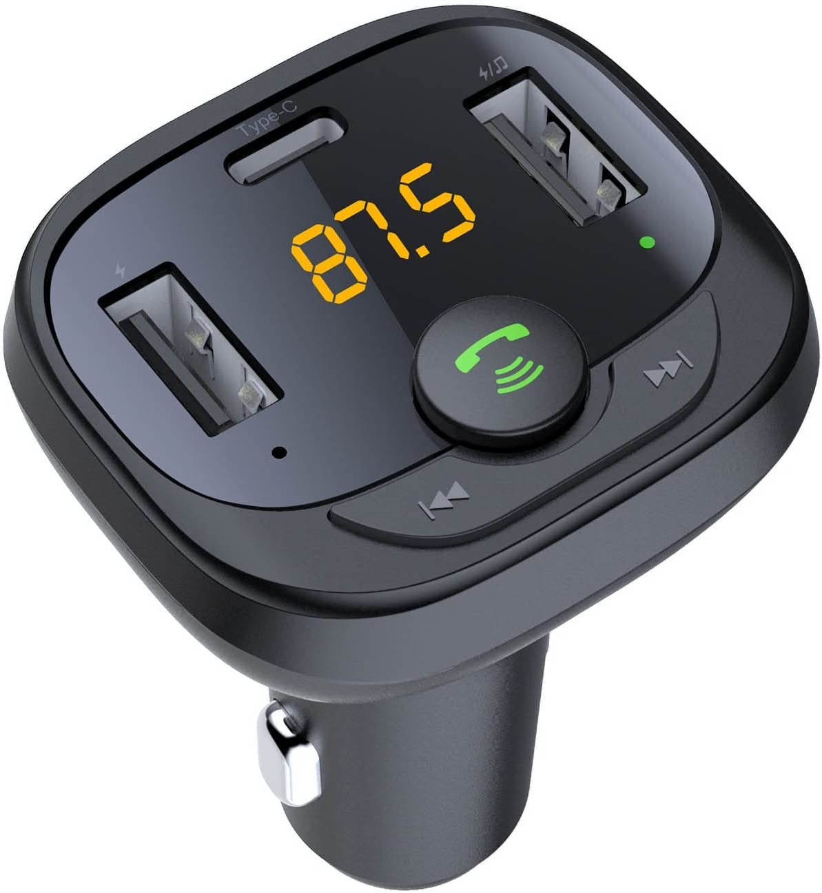 Car Bluetooth FM Transmitter Bentmax Bluetooth 5.0 Car Adapter with USB and Type-C Charging Ports, 12/24V Cigarette Lighter Power Input, Support USB/TF Card Music Playback and Hands-Free Calls image number 3