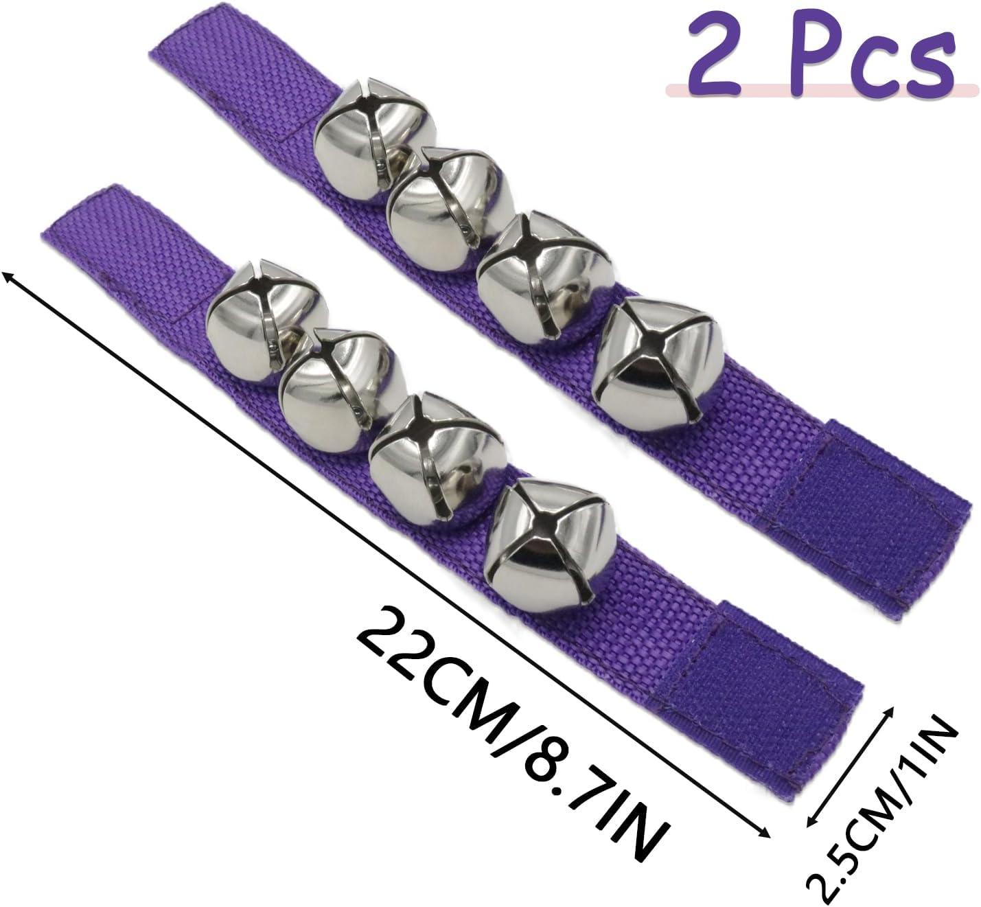 Cashbeat Wrist Bells Set of 2, Adjustable Jingle Bells for Wrist/Ankle, Percussion Accessory for Dance, Fitness, Stage Performance(Purple)