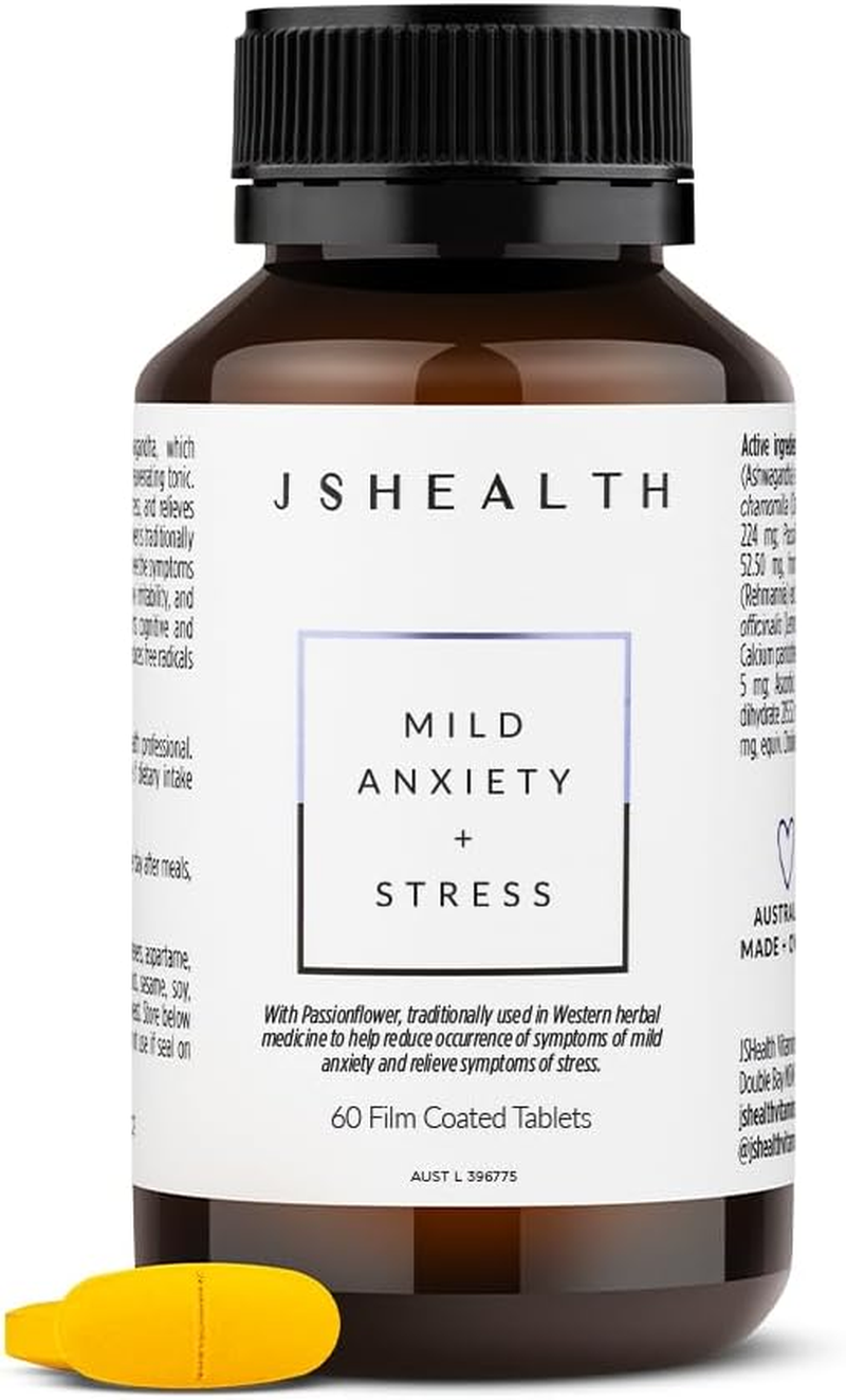 Jshealth Vitamins Mild Anxiety + Stress Formula Mild Anxiety Vitamins | Stress Support Vitamins for Women and Men | Calm Mind Support Vitamins | (60 Tablets)