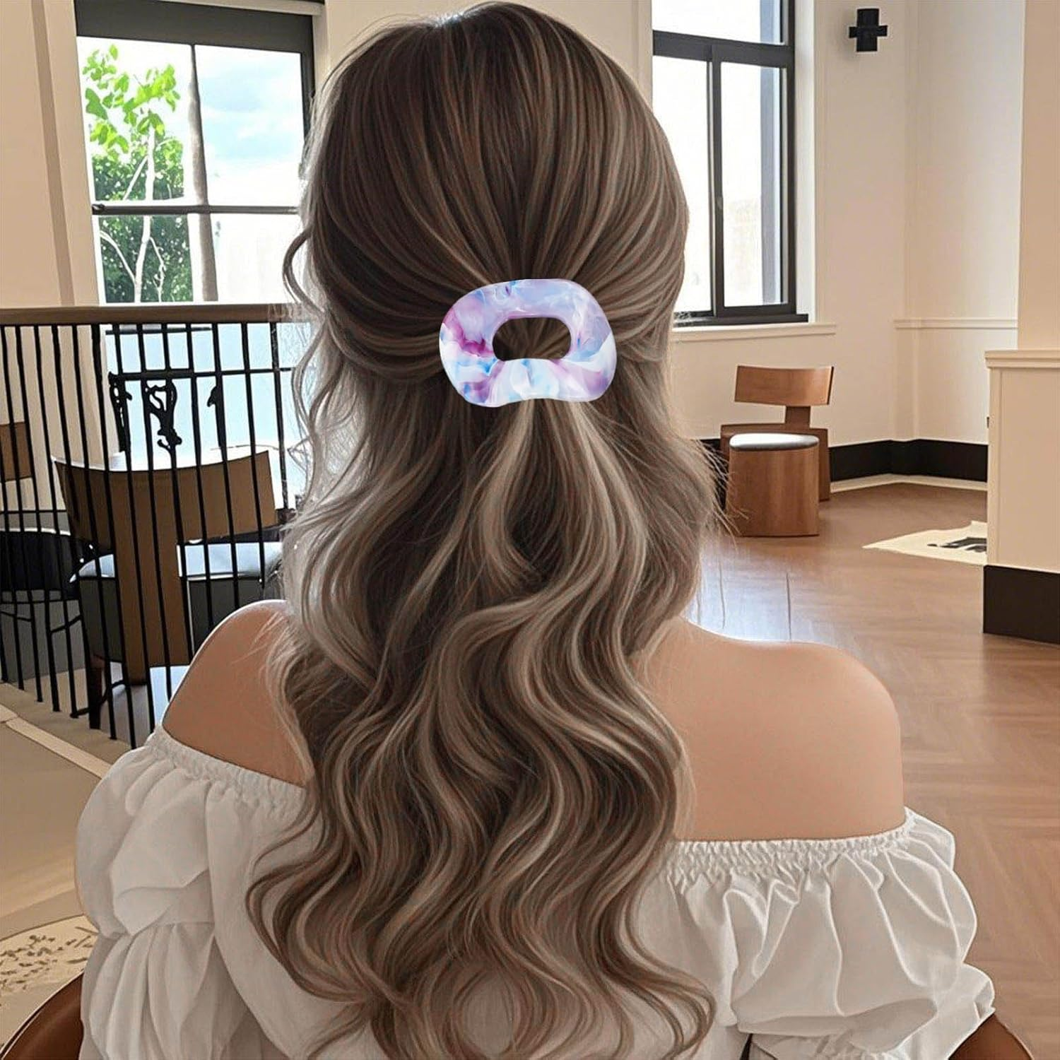 Flomiara 4PCS Flat Claw Clip, Hair Clips for Thick Thin & Fine Hair Women Girls, Marble Print Non-Slip Strong Hold Home Skin Care Makeup Claws Accessories, White, Brown, Purple Set - Black,White, Brown, Lotus Root Color image number 7