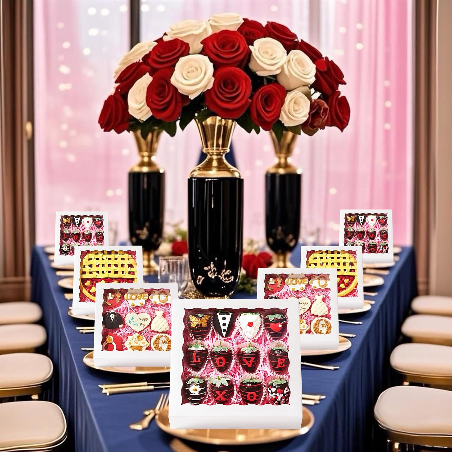 Romanticbaking 28Pcs 9X9X2.5 Inches Bakery Boxes with Window for Pie, Chocolate Covered Strawberries, Breakable Heart, Cookies, Cakesickle image number 2