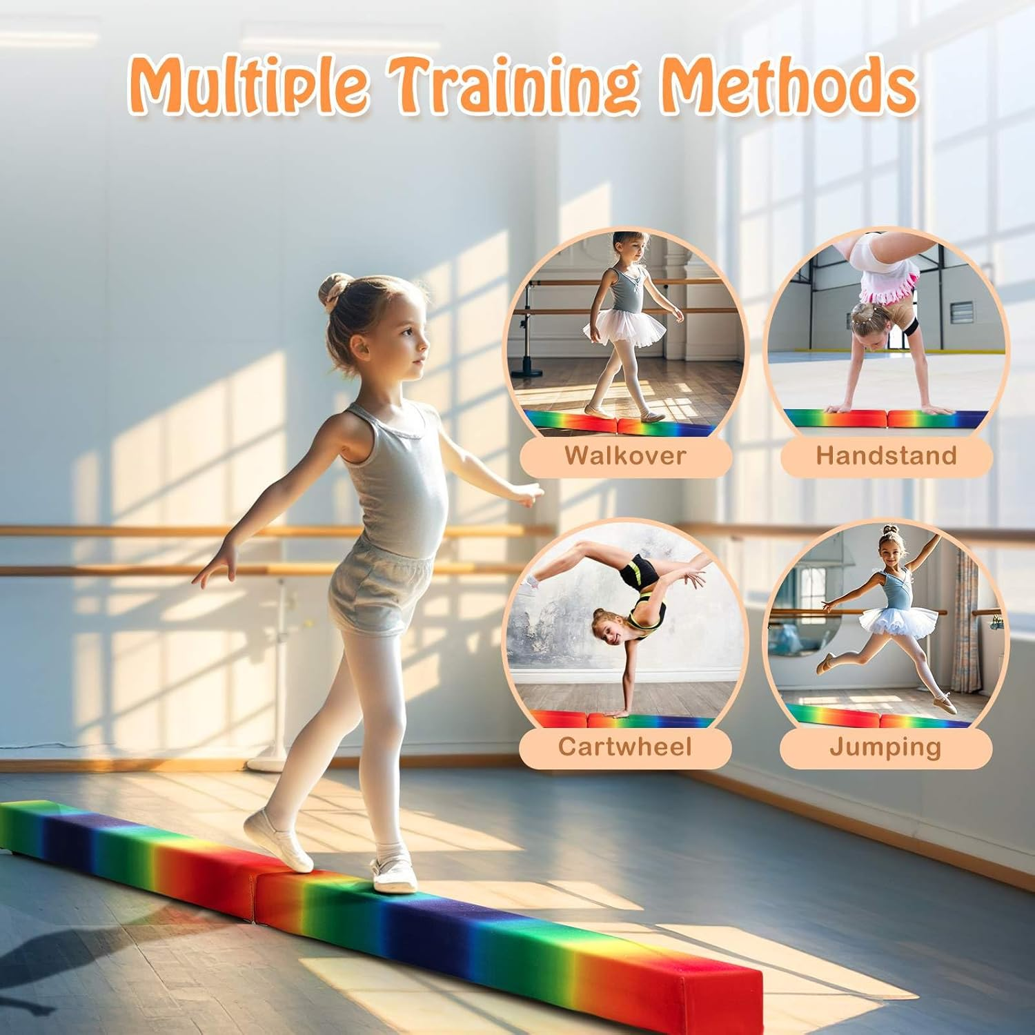 Costway Folding Balance Beam, Portable Gymnastic Beam W/Solid Wood Base & Anti-Slip Bottom, Extra Firm Floor Gymnastics Equipment W/Carry Handle for Professional Home Training - Blue-240 Cm image number 7