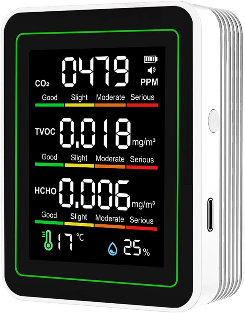 Dpofirs 5 in 1 Air Quality Monitor, CO2 TVOC HCHO Temperature Humidity Detector with Infrared Sensor, Portable Indoor Air Quality Tester for Home Cars Plants image number 6