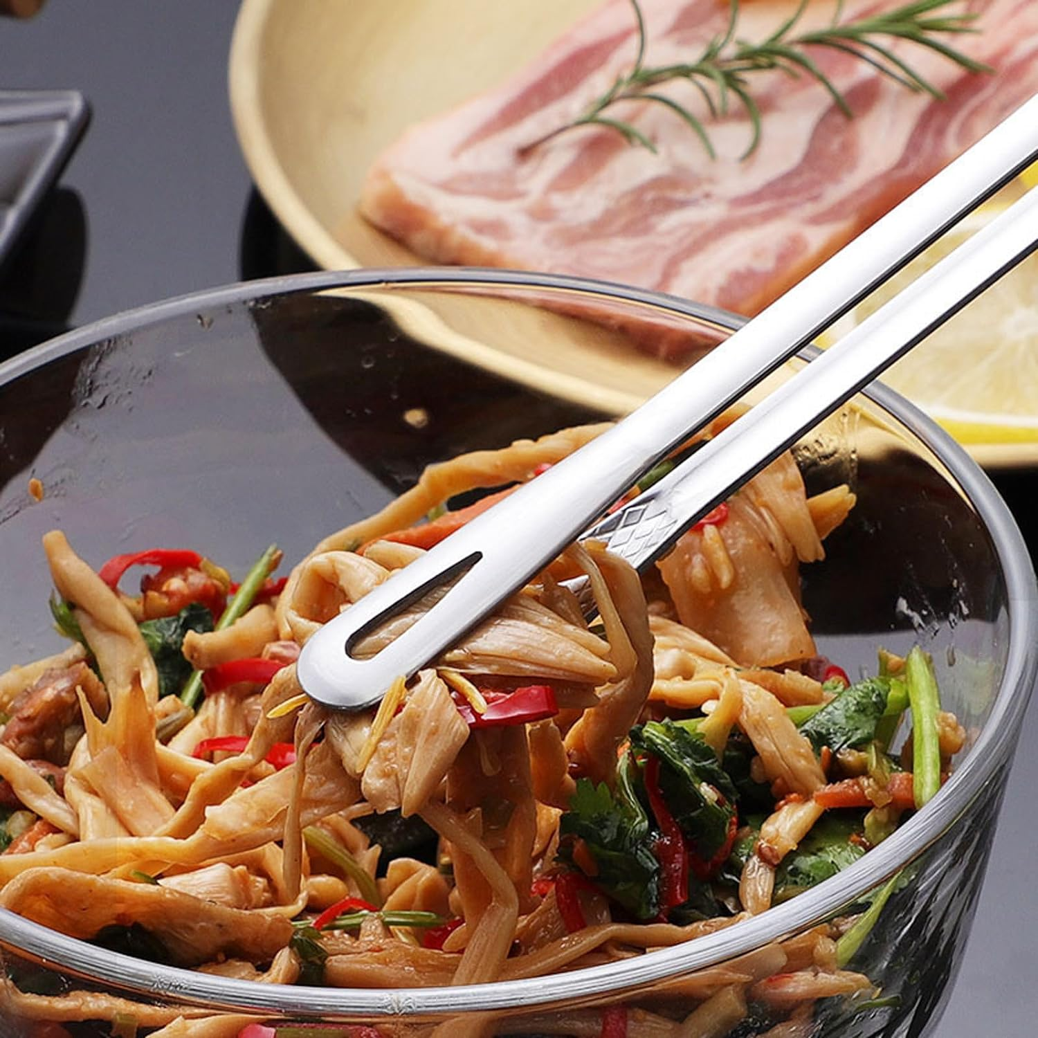 NASHRIO Stainless Steel Grill Tongs 4-Pack: Korean and Japanese Barbecue Tongs, Kitchen Food Tweezers, Cooking Clamp (11Inch/28Cm) image number 3