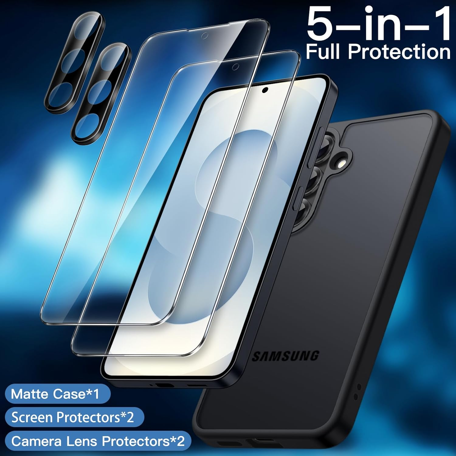 Jetech Matte Case for Samsung Galaxy S25 5G with 2-Pack Each Screen Protector and Camera Lens Protector, 5 in 1 Translucent Back Phone Cover, Tempered Glass Film (Black) image number 6