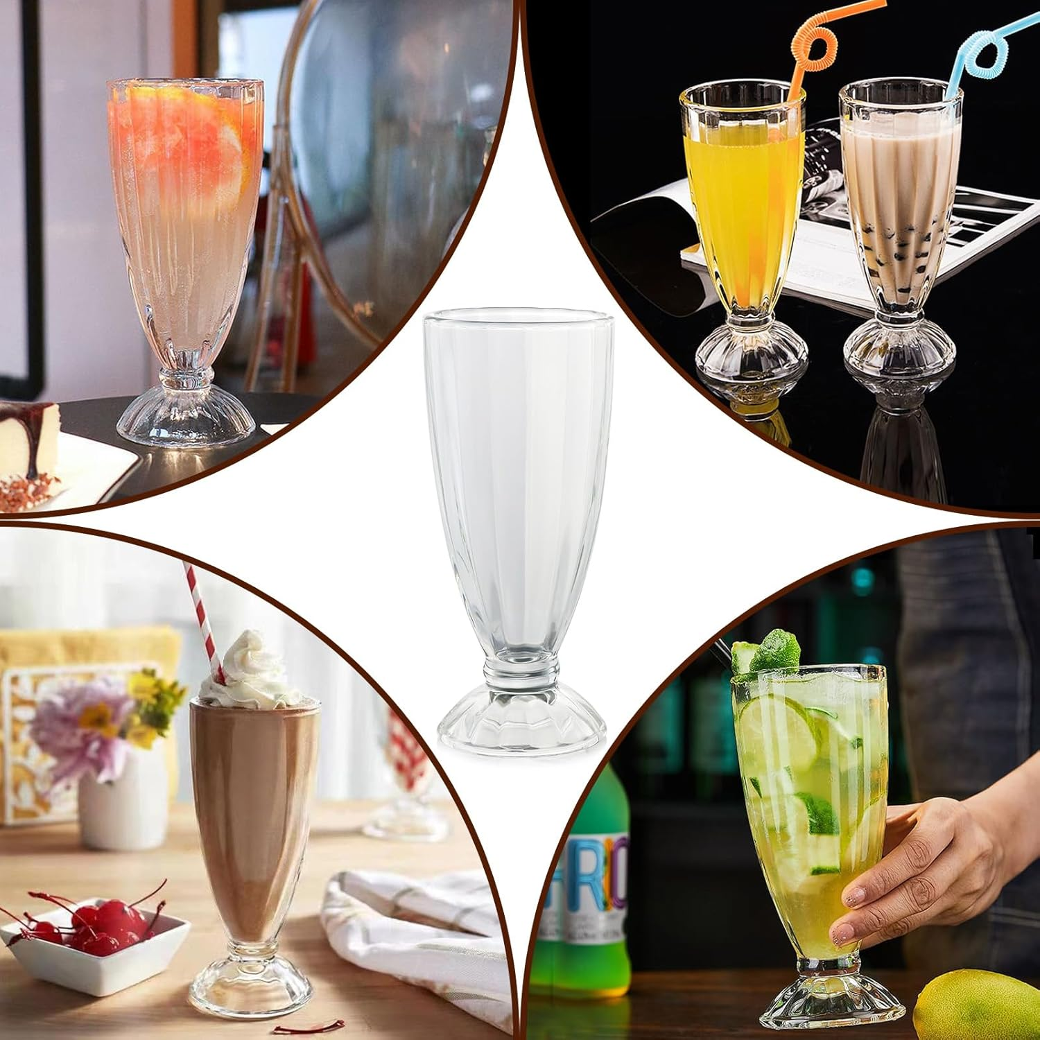 6Pcs Milkshake Glasses Clear Old Fashioned Soda Sundae Dessert Glasses Footed Elegant Glass Ice Cream Cups Fruit Parfait Cups Trifle Party Glass Pudding Cup for Sundae,Snack,Cereal,Fruit, image number 3