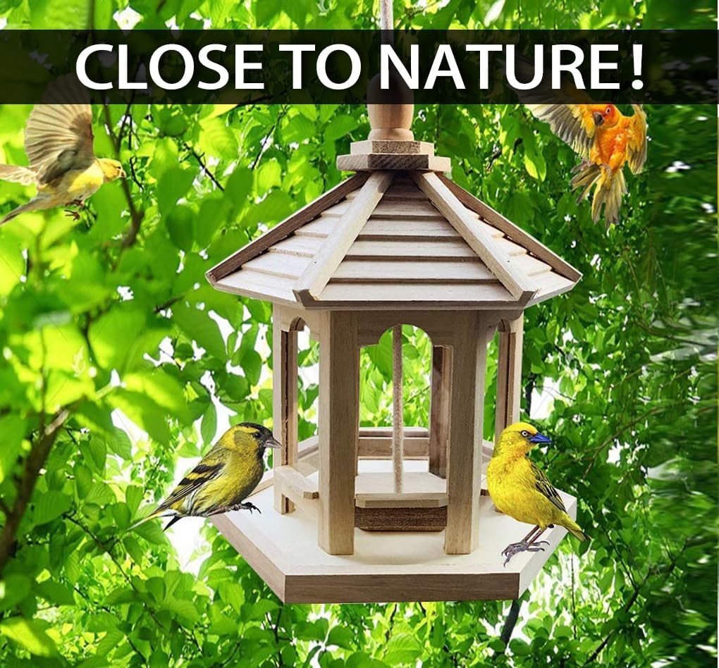Qttie Wooden Bird Feeders for Outdoors Hanging Bird Feeder, Transparentbird Feeder, Wild Bird Seed for outside Feeders and Garden Decoration Yard for Bird Watchers image number 2