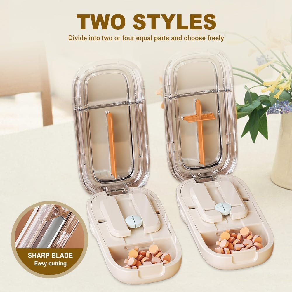 2025 Upgraded Portable Pill Cutter, Pill Splitter for Large Small Tiny Pills, 2 in 1 Pills Cutter & Storage Organizer for Purse Pocket Home Travel (Black-1/2) image number 4