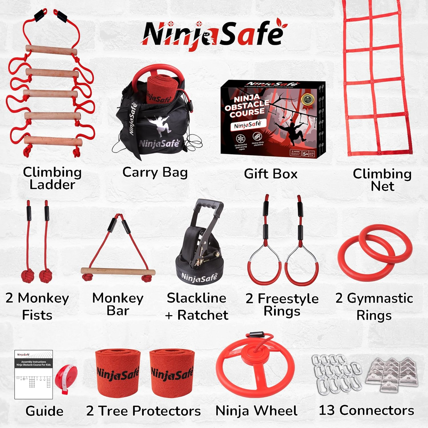 Ninja Obstacle Course for Kids Backyard - 10 Durable Obstacles and 50' Slackline - Outdoor Playset Equipment for Girls & Boys with Climbing Net image number 6