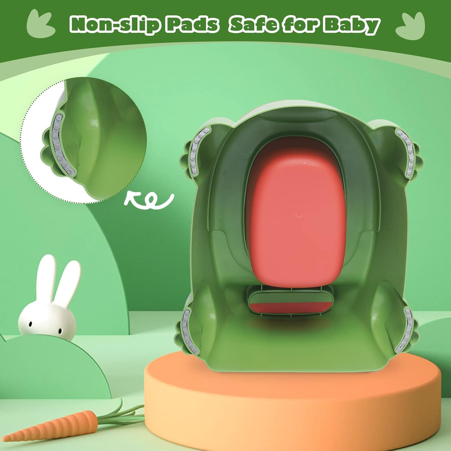 Toddler Potty Training Toilet Chair Boys Girls,Dinosaur Training Potty,Portable Travel Potty with Lid,Splash Guard,Urinal,Non-Slip Pad,Toilet Training Seat with 3 Rolls Cleaning Bags and a Brushes image number 5
