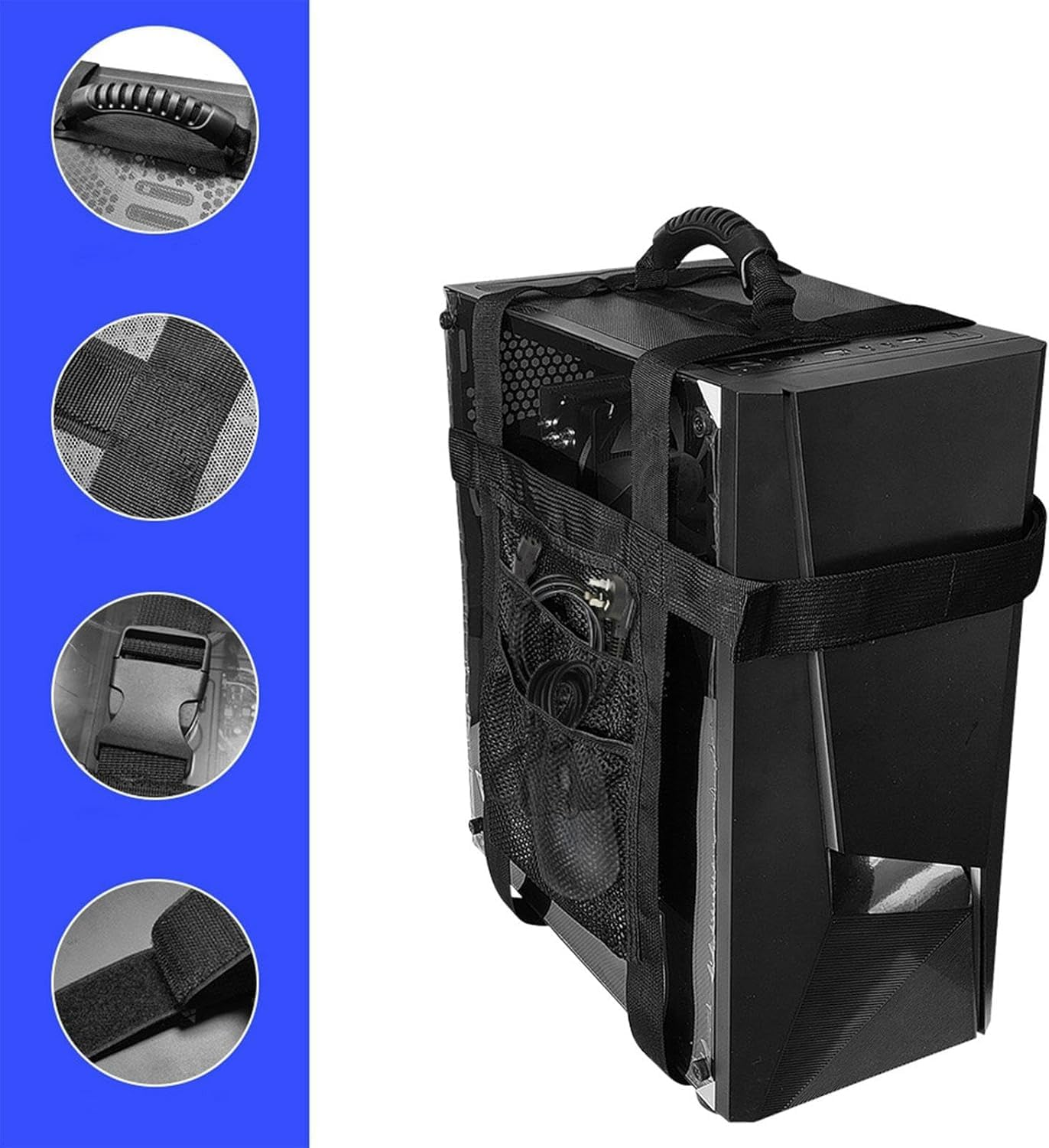 Desktop Computer Carrying Straps, Desktop Computer Tower Carrier Harness,Pc Tower Carrying Strap with Rubber Handle, Desktop Carrying Casetravel Holder with Ideal for Transporting on the Go (Black) image number 5