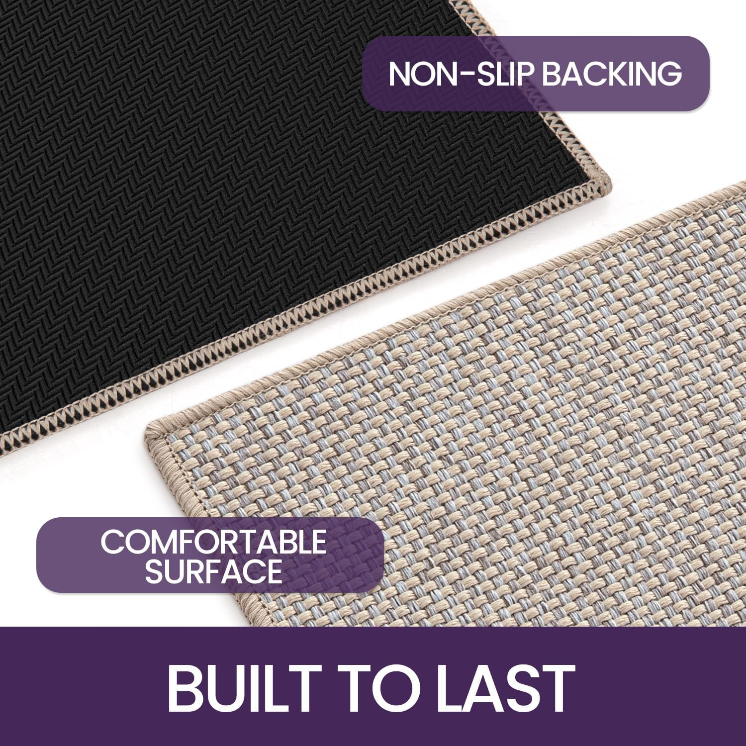 DEXI Kitchen Rugs and Mats for Floor, Non Slip Washable Absorbent Thin Woven Runner Rug for Front of Sink, Laundry Room, Hallway, 43.5X75Cm+43.5X150Cm, Beige - Grey image number 7