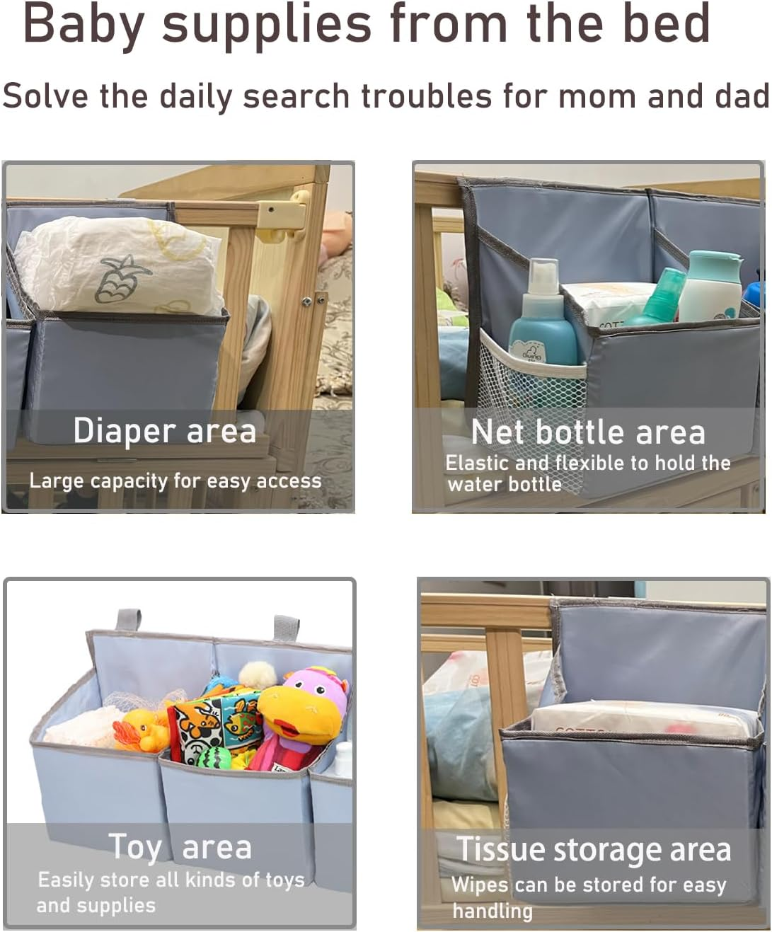 Hanging Diaper Caddy Organizer Sturdy with Hoop and Durable Baby Organizer &ndash;Diaper Stacker for Changing Table, Crib, Playard or Wall-Grey