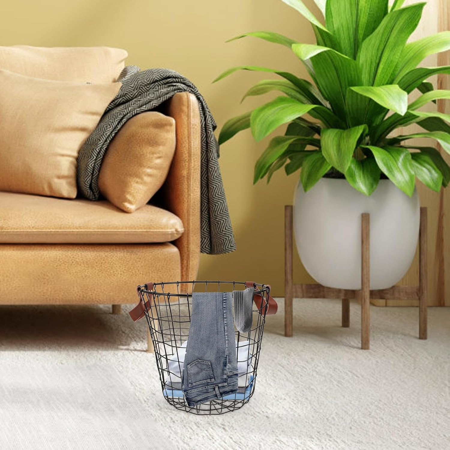 Large Capacity Iron Firewood Holder Basket with Handle Metal Logging Organizer for Outdoor Storage and Barbecue Supplies image number 1