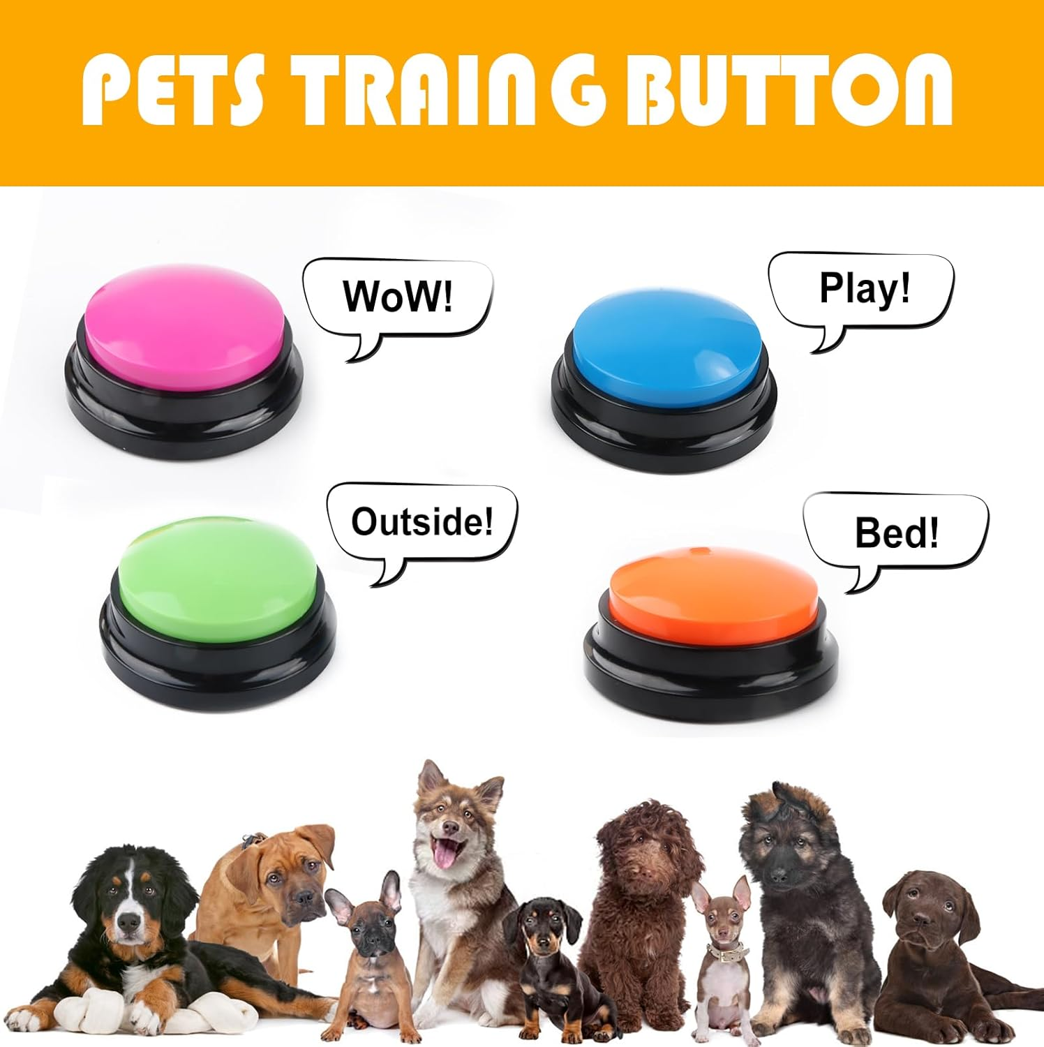 Buzzer with Recording Function, Pack of 4 Coloured Buzzers with Sound, Dog Buttons for Talking Buzzer Dog Recording Buttons for Dog Interaction Dog Buttons Intelligence Toy for Dogs image number 6