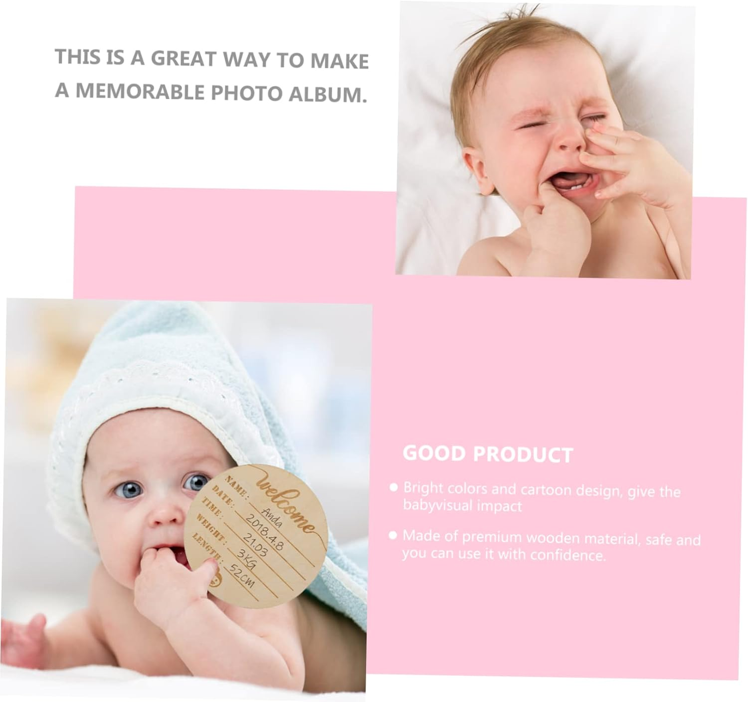 UPKOCH 6Pcs Wooden Name Signs Milestone Announcement Cards for Newborn Photography Props Keepsake for Birth Celebrations