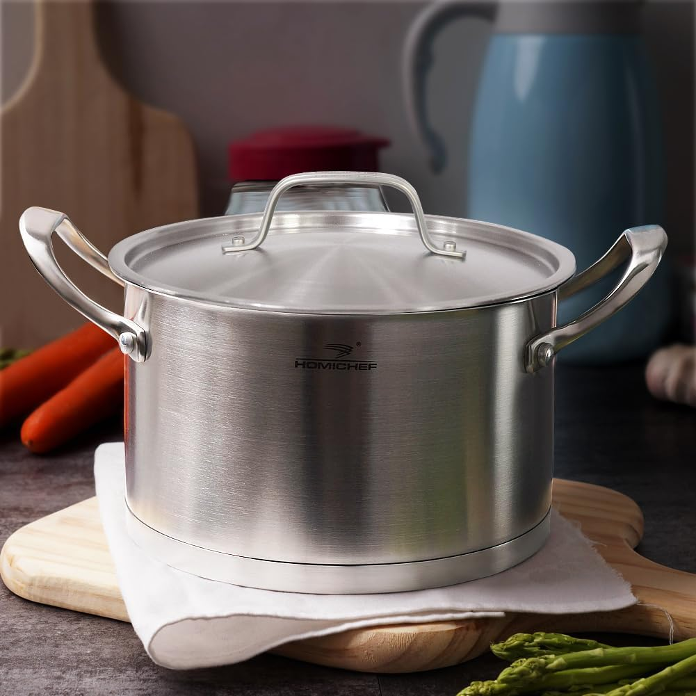 HOMI Chef Matte Polished Nickel Free Stainless Steel 3.2L Stock Pot with Lid (No Toxic Non Stick Coating, 20 CM Straight Sided) - Small 3.2L Pot with Lid image number 3