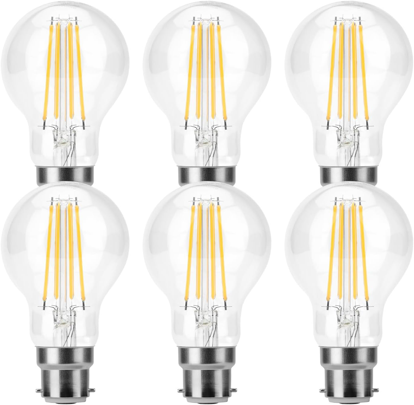 Geminilite B22 LED Light Bulbs Bayonet, Vintage Filament LED 8W = 80W Incandescent Replacement, A60 B22 2700K Warm White LED Bayonet Retro Filament Lamps, Not Dimmable, 6 Pack image number 3