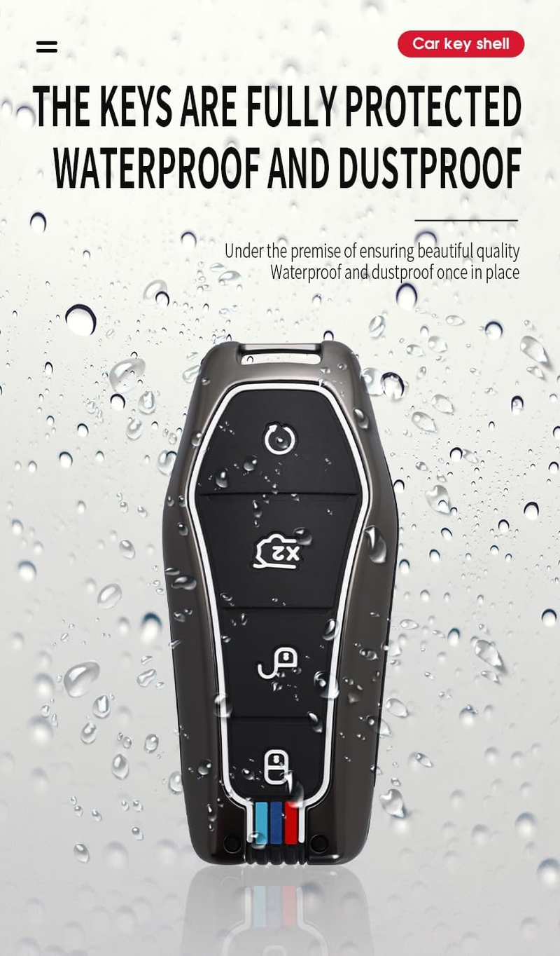 Zinc Alloy Key Fob Cover with Keychain Fit for BYD Han Ev Tang Dm 4 Button Car Key Case Cover Protector Key Cover