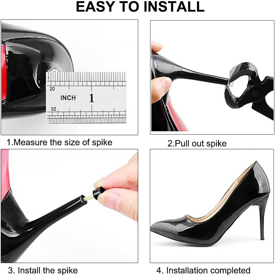 High Heel Shoes Replacement Tips Pin, 20 Pairs Women Shoes High Heel Caps, 8Mm 9Mm 10Mm 11Mm 12Mm High Heel Shoe Tips with 2 Different Pins Diameter 2.4Mm 3Mm (Black) image number 2