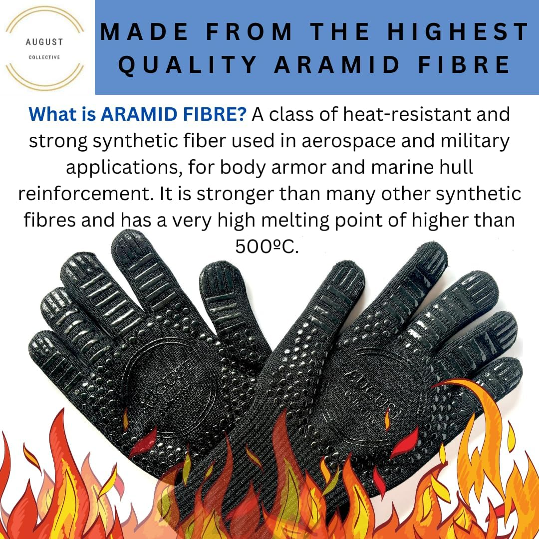 Multipurpose Heat Resistant Gloves. 1 Pair. BBQ, Grill, Oven, Fire, Cooking, Baking, Welding, Cutting and Outdoor Camping. Black. Hight Temperature. Silicone Non-Slip. August Collective Australia image number 2