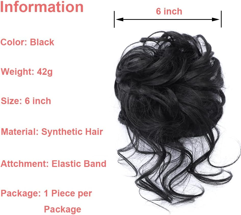 Messy Bun Hair Piece Tousled Updo Hair Buns Extension Elastic Hair Band Hair Pieces Curly Hair Bun Scrunchie for Women (Black) image number 5