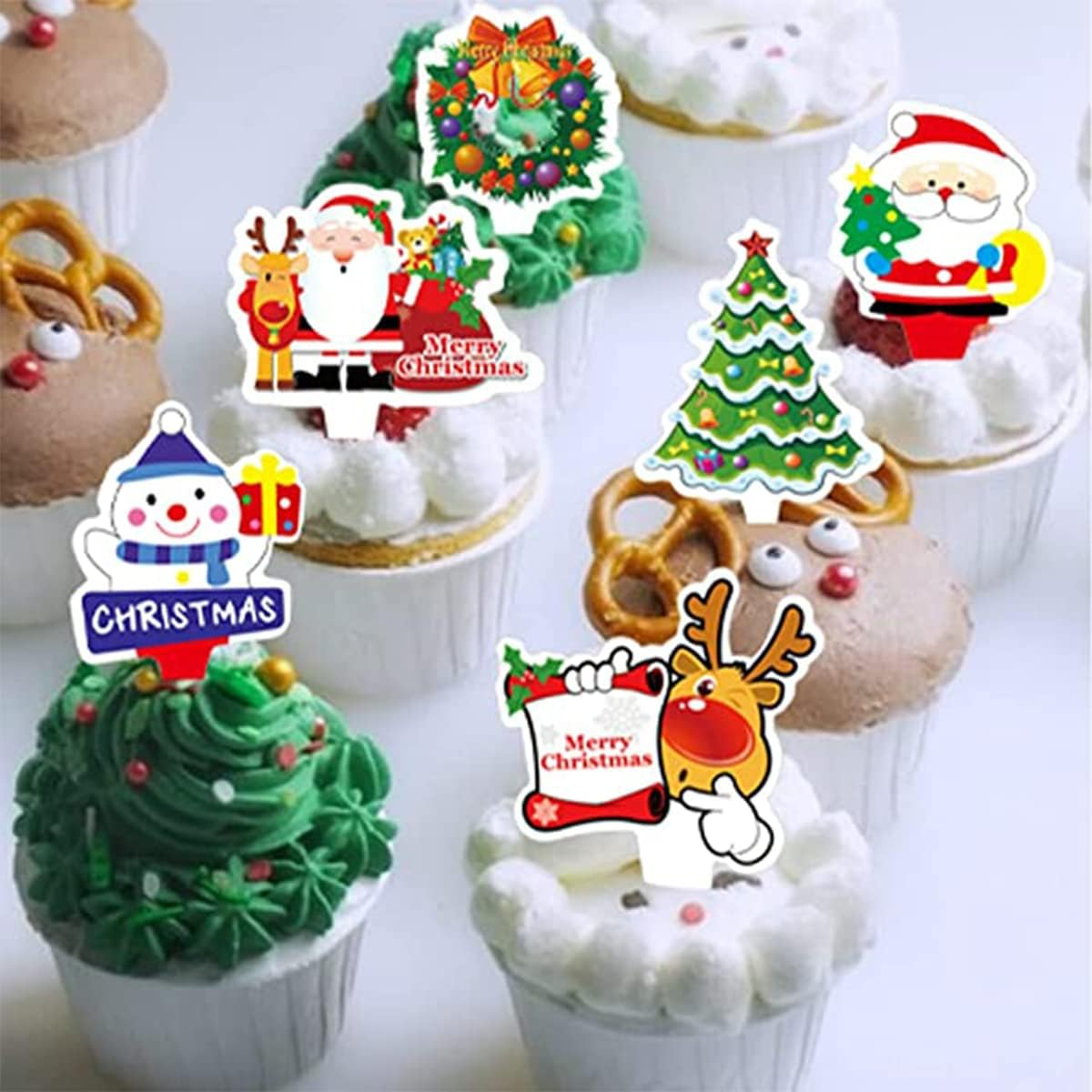 50/500 Pieces Christmas Cupcake Toppers, Cute Cake Decorations, Snowman Santa Claus Reindeer Elf Bells Cake Toppers Picks for Christmas Cake Decor Party Holiday Supplies Favors (500 Pieces) image number 1