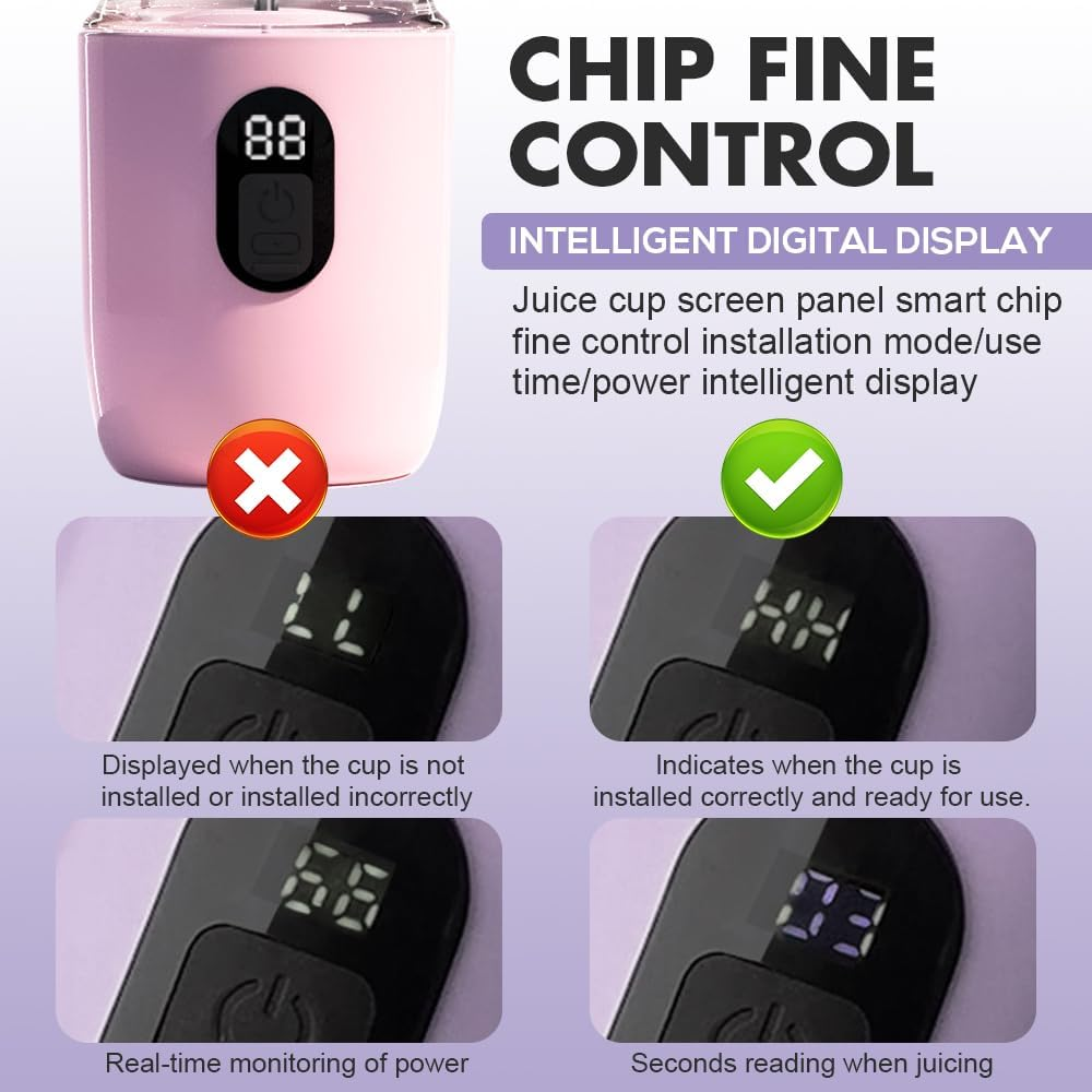 Portable Blender, 500Ml Blender Smoothie with Digital Display, Rechargeable Mini Blender Portable 1500Mah Battery, 16 Blades Blender Smoothie for Travel Kitchen Office Outdoor, Pink image number 5