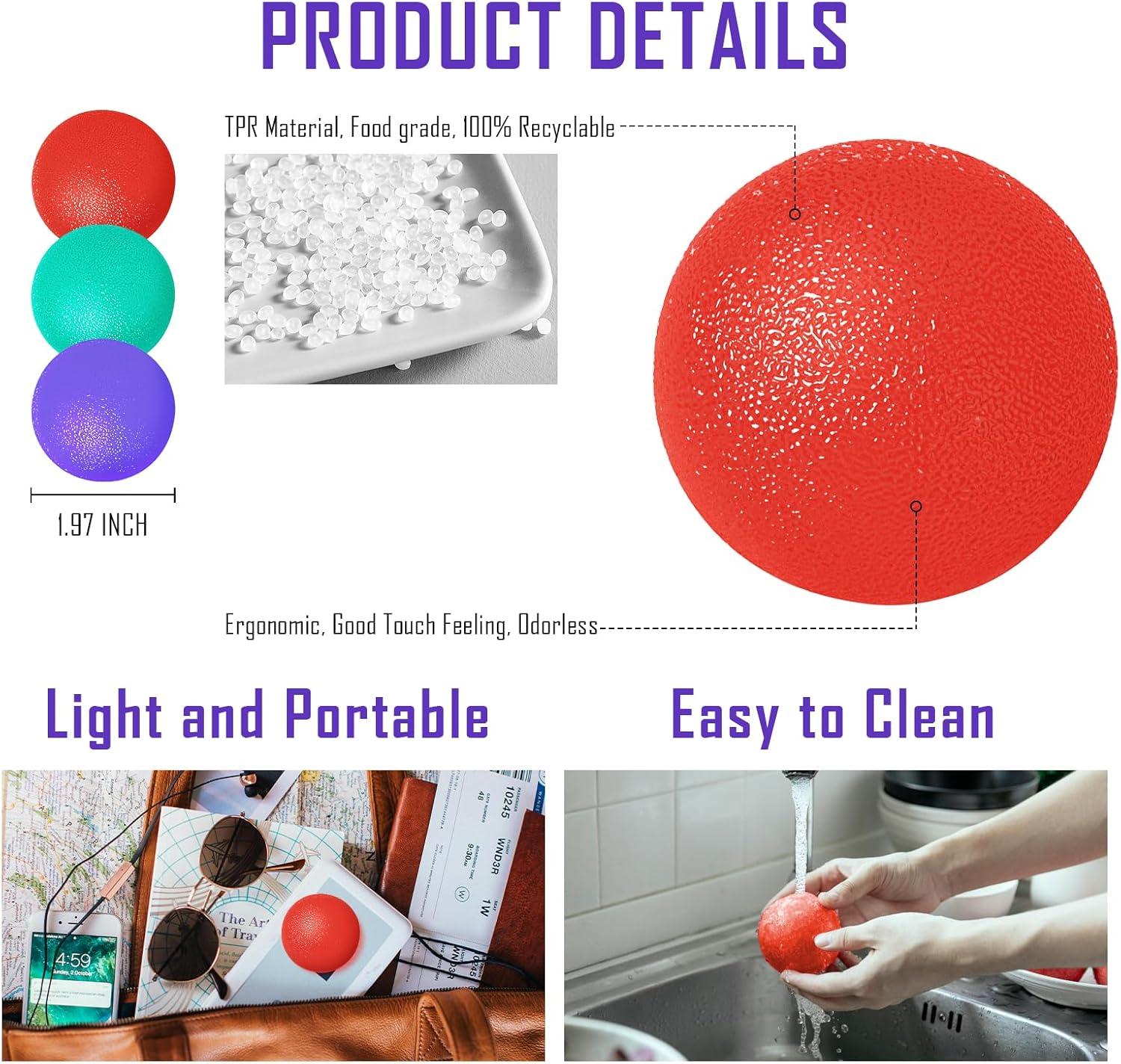 3 Pack Stress Balls for Adults, Squeeze Balls for Hand Therapy, Hand Strengthening Devices with Different Resistance Levels for Finger Forearm Wrist Exercise Relaxation and Pain Relief-2 image number 6