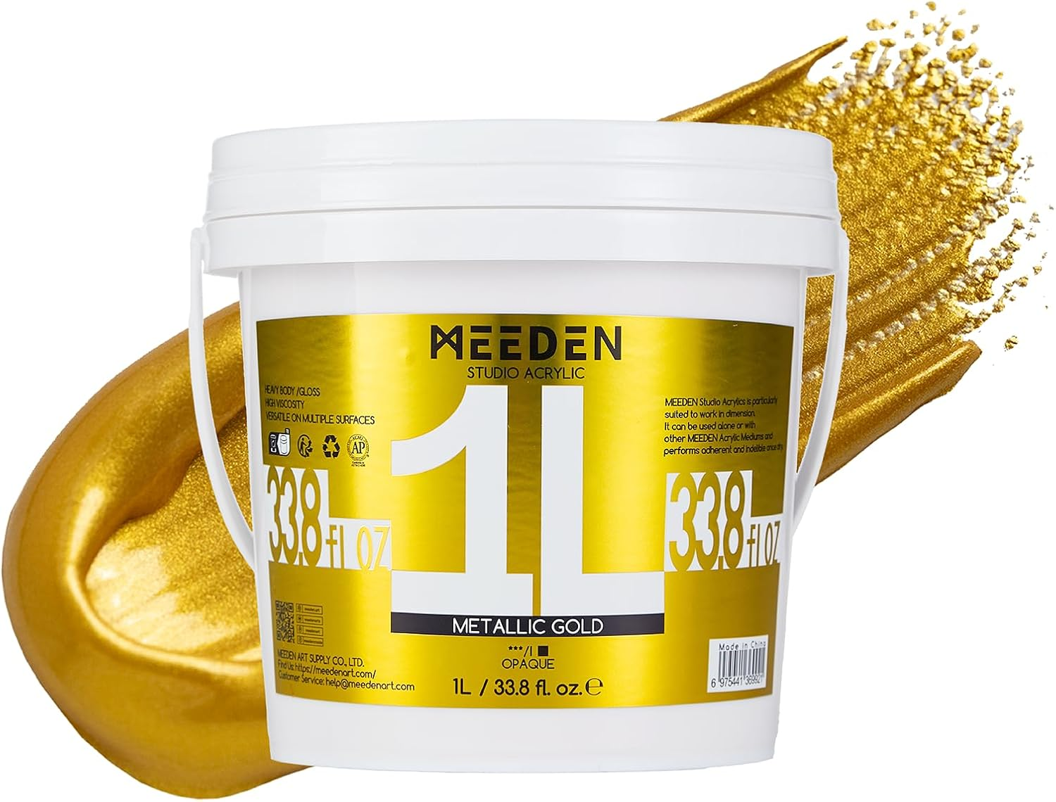 MEEDEN Metallic Gold Acrylic Paint: 1L Heavy Body Gold Paints for Painting on Canvas Crafts Wood Metal Plastic Wall Gift Wrapping