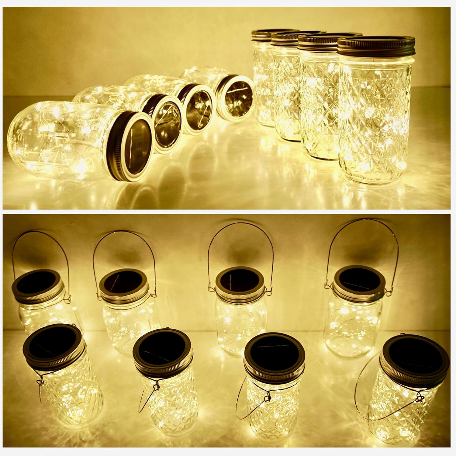 Solar Mason Jar Lid String Lights, 8 Pack 20 Led String Fairy Star Firefly Jar Lids Lights with 8 Hangers Included (Jars Not Included), for Mason Jar Patio Garden Wedding Lantern image number 3