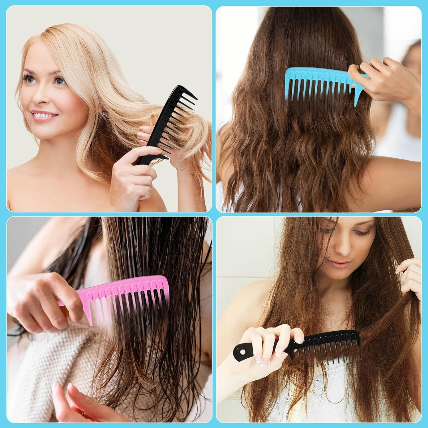 Wide Tooth Detangling Large Comb for Women, 2Pcs Large Hair Detangling Comb Wide Tooth Comb,Wide Tooth Comb Detangling Hair Comb,Wide Teeth Hair Comb Detangling Comb,Wide Tooth Detangling Comb - Black And Pink image number 2