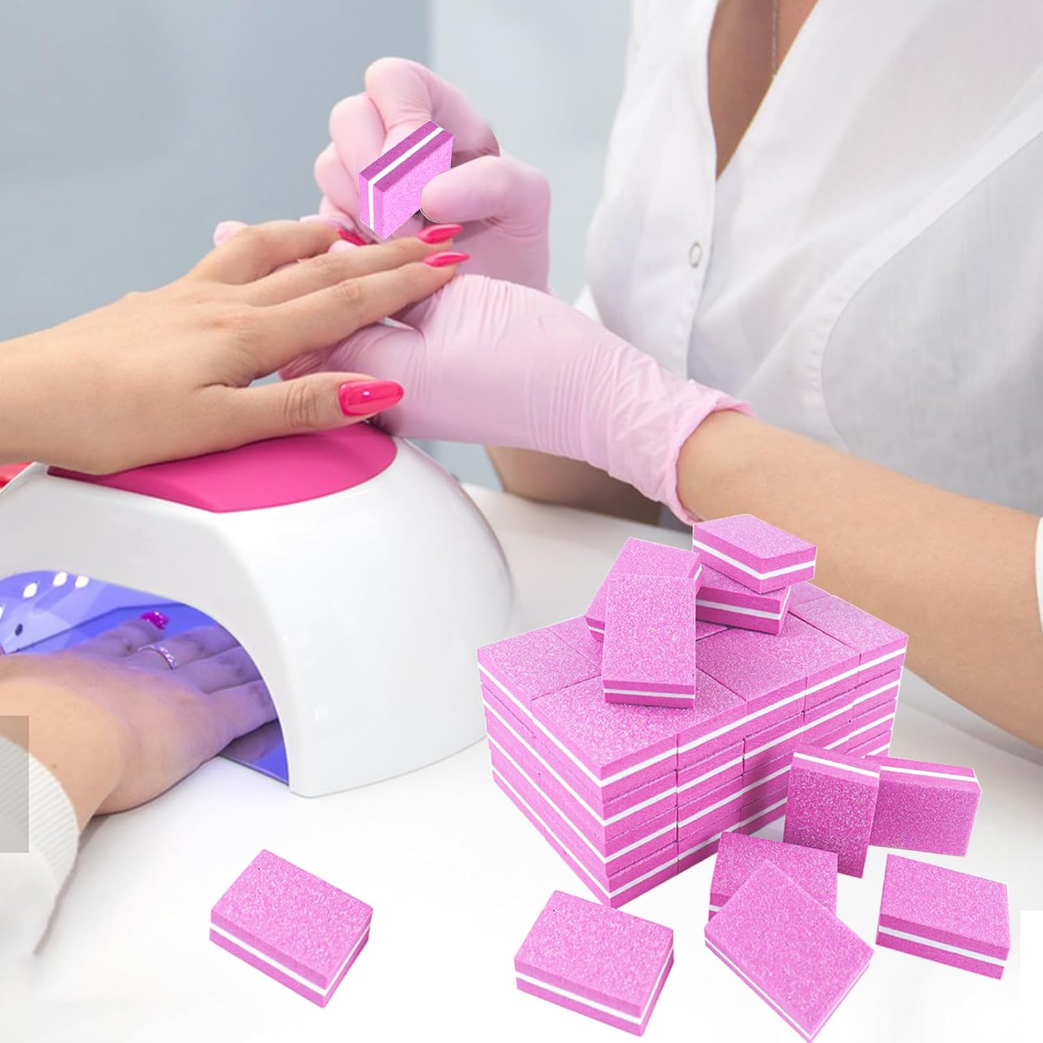 50Pcs Pink Sponge Nail Buffers,100/180 Grit Mini Nail Files,Mini Buffer Block Nail File for Acrylic & Natural Nails,Double-Sided Buffing Blocks for Manicure & Pedicure, Salon & Home Use image number 2
