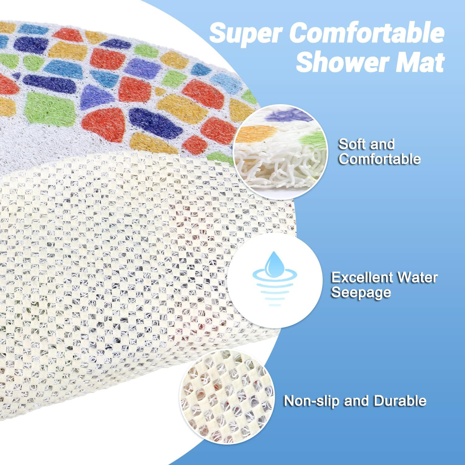 ZOESOE Shower Mat Non-Slip, Soft Comfort Bath with Drainage Holes, PVC Loofah Massage Bathmat for Shower,Tub,Bathroom,Wet Areas, Quick Drying Zoe-02,24~''X24~'' Round image number 7