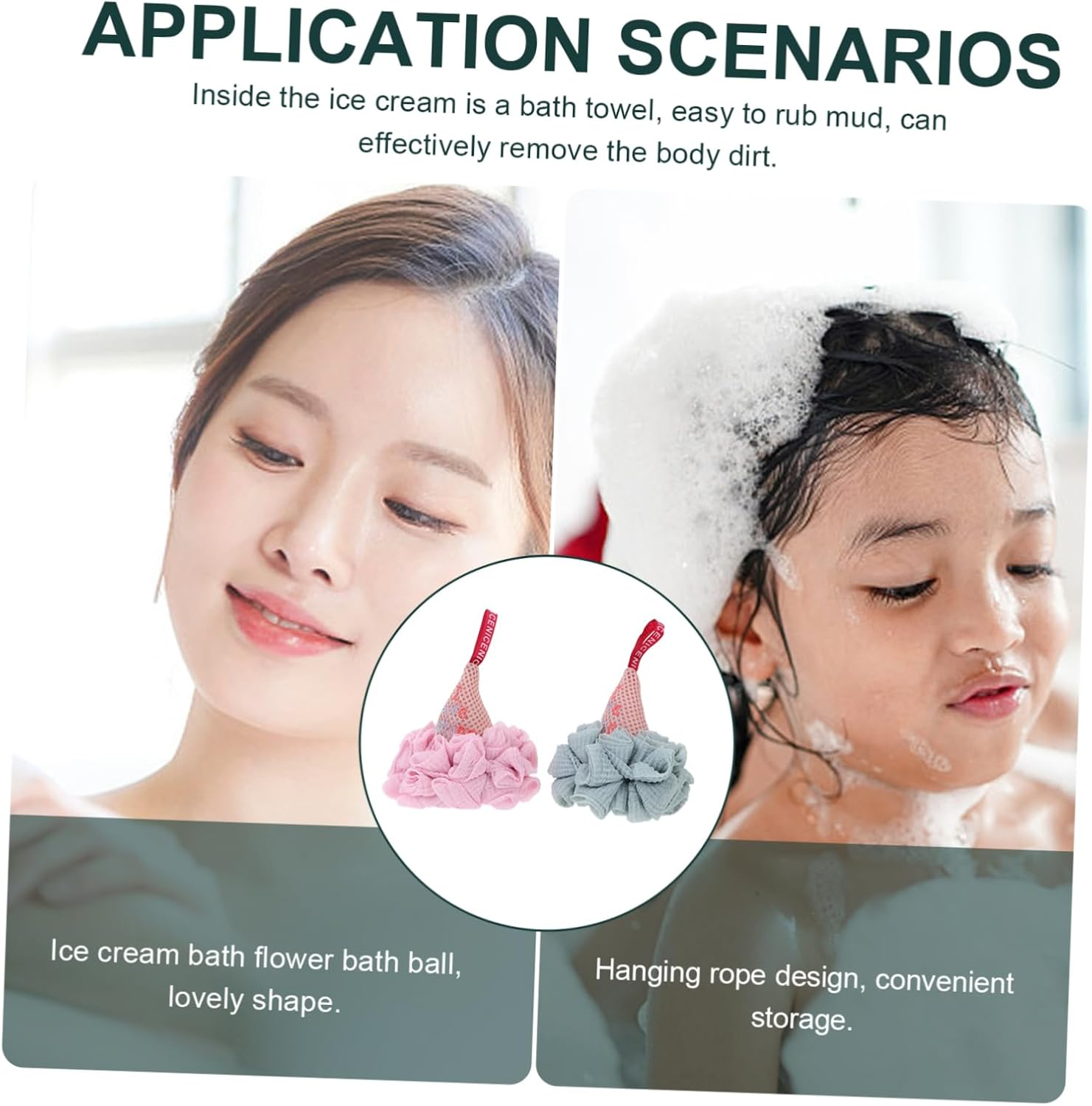 Housoutil 3 Sets Ice Shape Shower Balls Bubble Making Nets for Bath Shower Assorted Bath Flowers Supplies for Family Fun Random Color