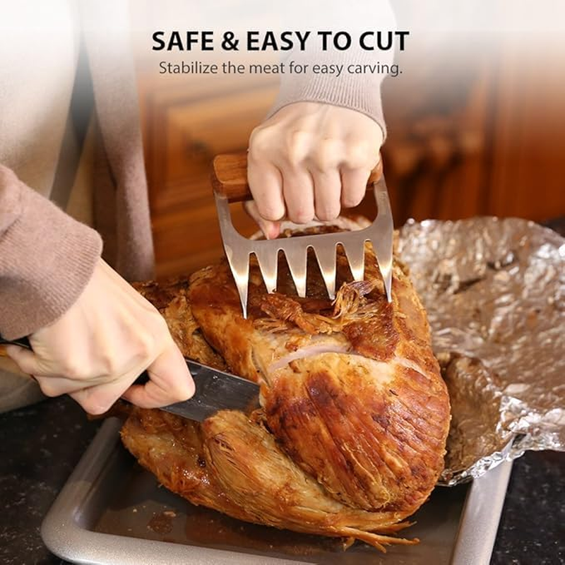 1 Pair Meat Shredder Claws,Bbq Pork Shredder,Walnut Wood Handle with 304 Stainless Steel Forks,Large Rivets,Best for Shredding,Pulling, Lifting, Serving,Chicken with 180Ml Professional Pepper Grinder