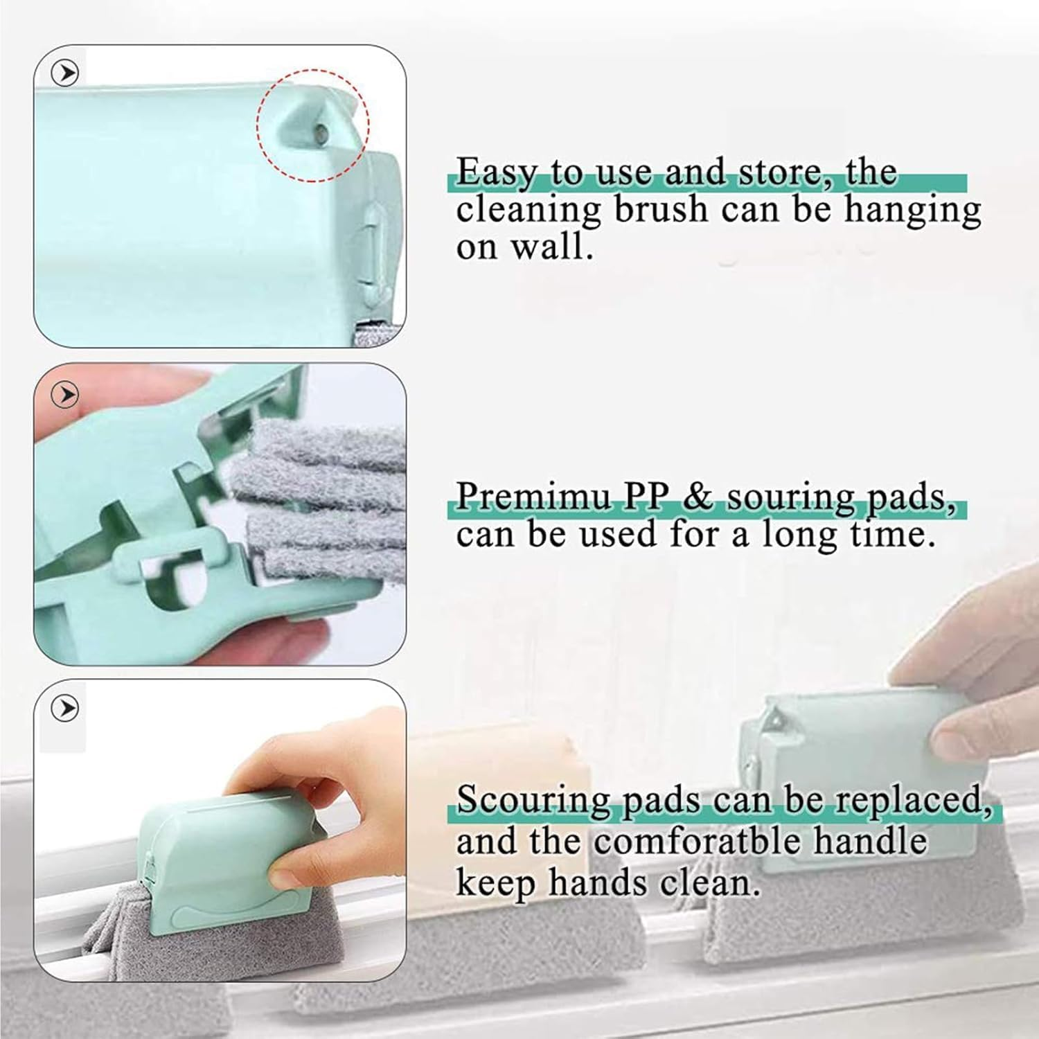 Window Track Brush Window Groove Cleaning Brush,3Pcs Sliding Groove Cleaning Brush Window Cleaning Brush,Window Track Cleaning Brush Gap Groove Sliding Brush Groove Cleaning Brush with 3 Scouring Pad image number 4