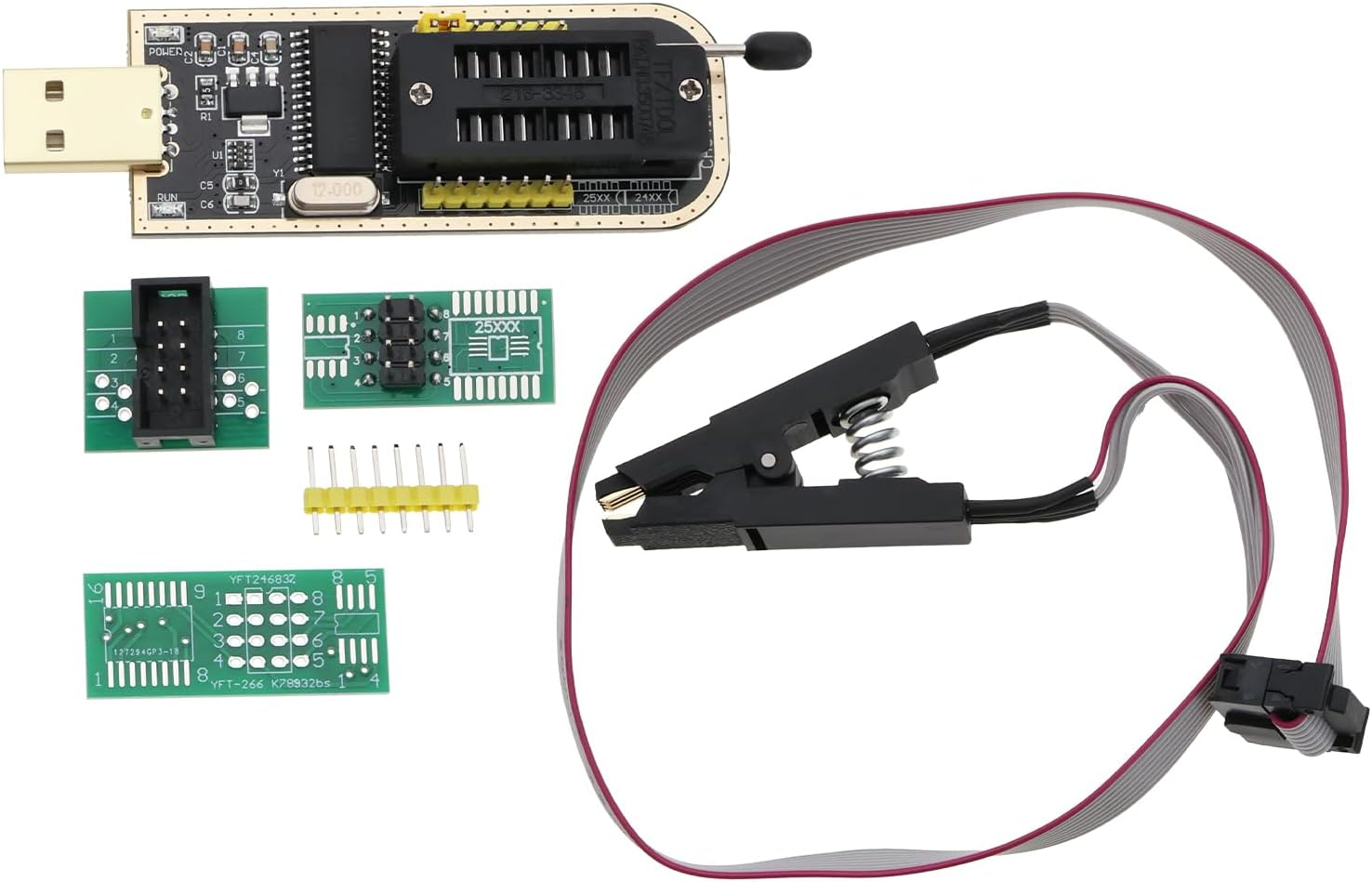 YINETTECH 1 Set CH341A 24/25 Series EEPROM Flash BIOS USB Programmer with SOIC8 SOP8 Adaptor Module for Motherboard Routing LCD Panel Programming image number 2