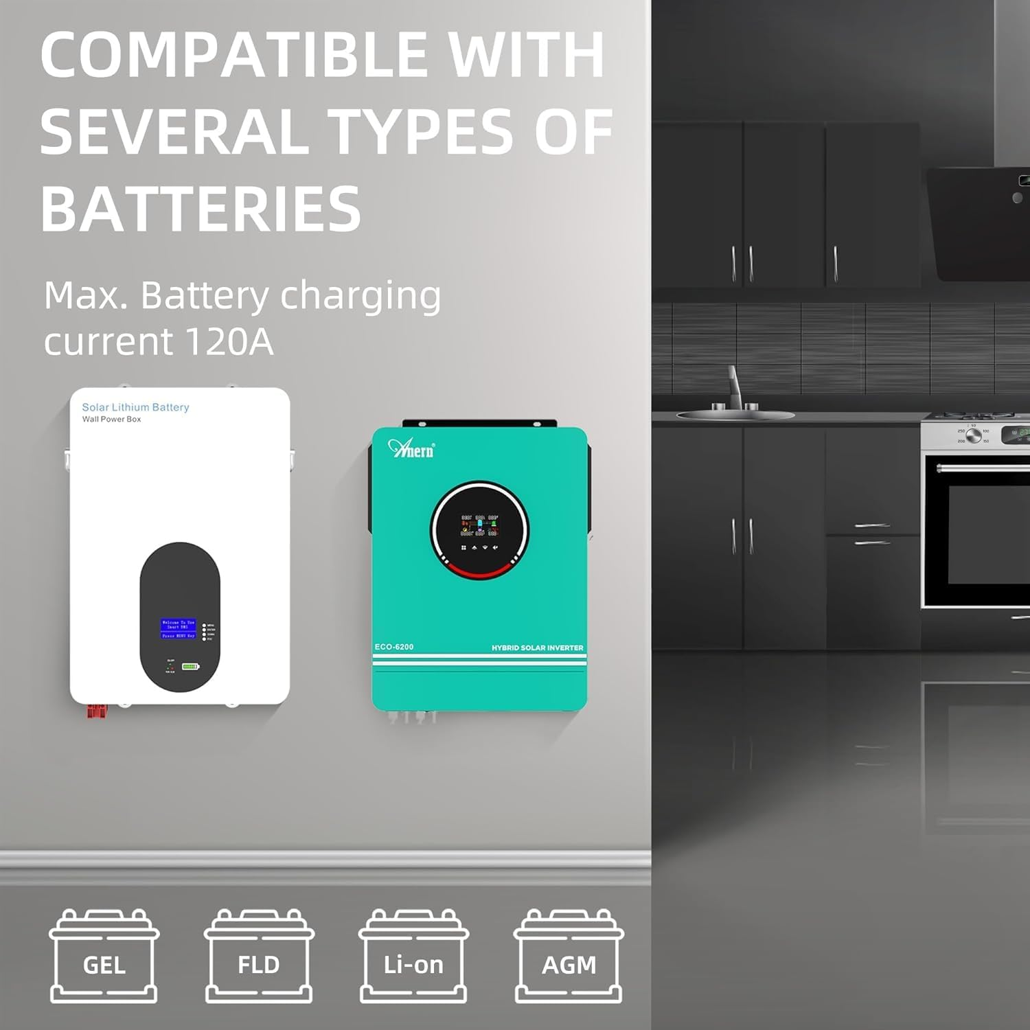 Anern 6200W MPPT Hybrid Solar Inverter 48V off Grid 230Vac Pure Sine Wave with 120A Charge Controller - Multifunctional Wifi Support image number 6
