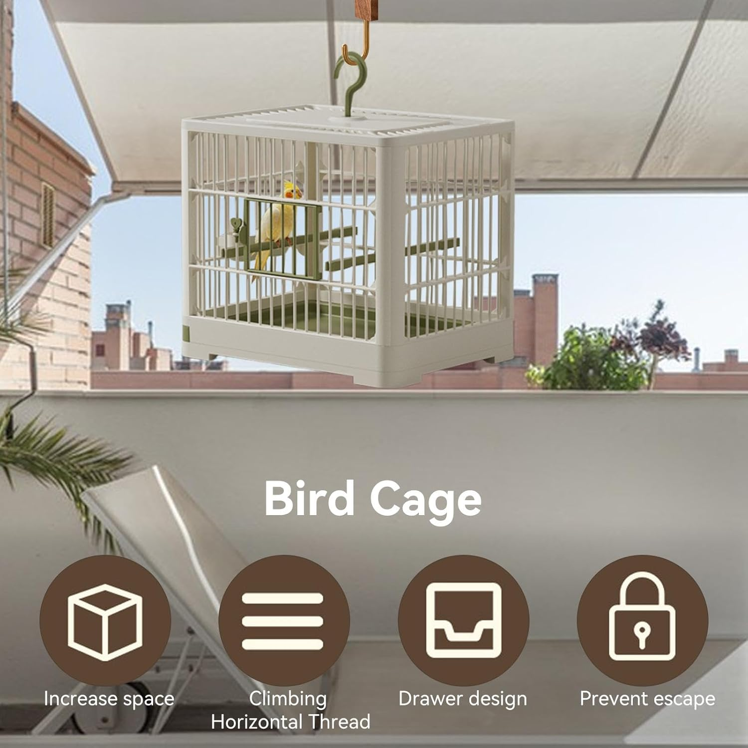 Bird Carrier - Portable Bird Carrier Cage | Weekend Budgie Canary Finch Clear Parrot Travel Cage Ornamental Cage with Dish Hook Handle image number 3