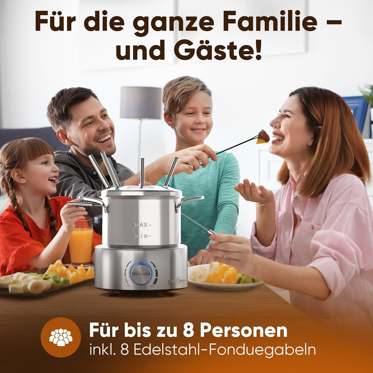 Proficook Fondue Electric Fondue for Oil Fondue, Chocolate Fondue and Cheese Fondue | Includes 8 Fondue Forks | 1.2 Litre | for up to 8 People | Fondue Set Stainless Steel | 800W | PC FD 1288 image number 6