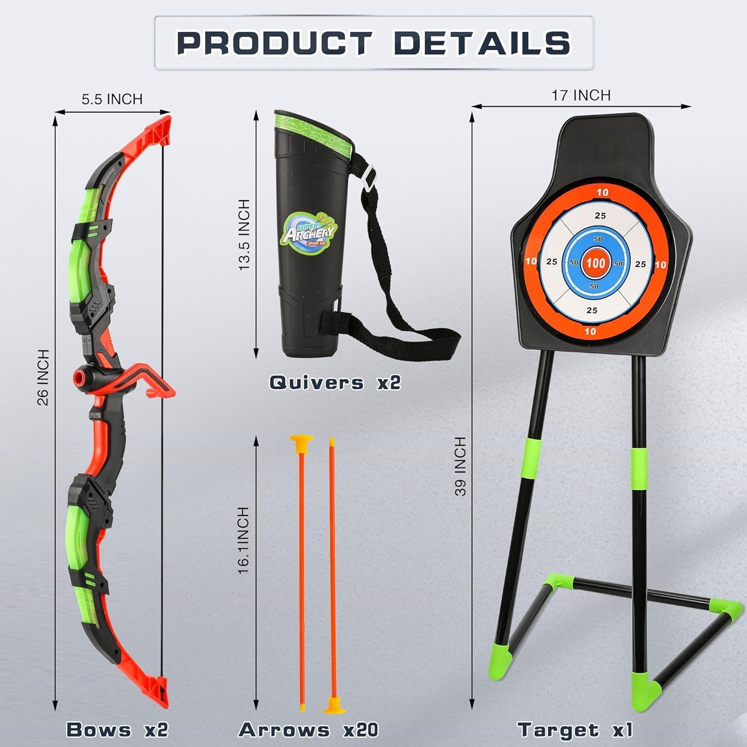 Bow and Arrow Set for Kids, 2-Pack LED Light up Archery Set with 20 Suction Cup Arrows, Outdoor Toy for Boy Girl Age 4-8 8-12 with Standing Target&2 Quivers, Birthday Kid 5 6 7 8 9 Year Old image number 4